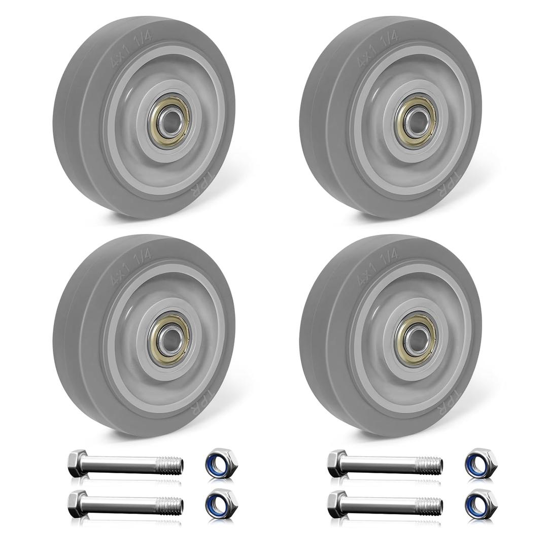 4 Inch Caster Wheels, Thermoplastic Rubber Wheels Silent Castor (Set of 4)- Heavy Duty Caster Wheels with 1600 lb Capacity, Industrial Casters Wheels for Cart Furniture Workbench