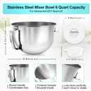 6 QT Stainless Steel Mixer Bowl & K256 Whisk for KitchenAid 5.5-6 Quart Bowl Lift Stand Mixer Replacement, 6 Wire Whip and Mixing Bowl with Cover for KitchenAid Mixers Attachments