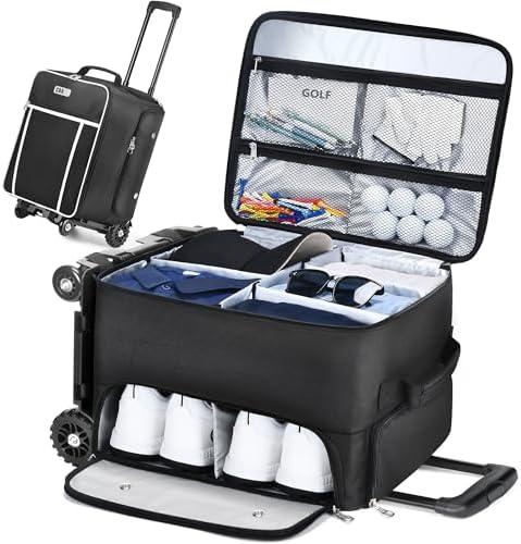 CAB55 Golf Trunk Organizer with 4 Wheels, 2 Layer Waterproof Car Golf Organizer with Separate Ventilated Compartment for 2 Pair Shoes, Golf Trunk Storage for Clothes, Accessories, Golf Gifts