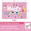 7x5 FT Birthday Banner Backdrop Pink Background Wall Decor for Kids Girls Cartoon Dog Theme Party Decorations