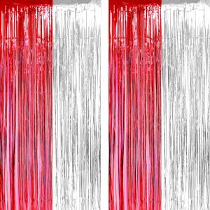 Red White Tinsel Foil Fringe Curtains - Circus Welcome Carnival Under the Top Birthday Baby Shower Graduation Party Backdrops Wedding Valentines Day Party Decor Photo Booth Backdrops Decorations