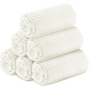 Buryeah 6 Pcs Flannel Throw Blanket Bulk 50 x 60 Inch Sleepover Blankets Wedding Throw Soft Lightweight with Striped Ribbed for Sofa Room Couch Donation Homeless Gifts (White)