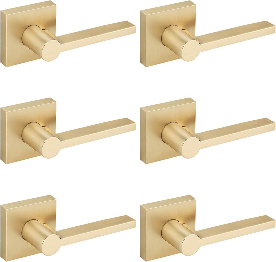 EHOMEWARE Gold Dummy Door Levers Interior Door Handles, Heavy Duty Levers for Closet, Non-Turning Reversible Levers for Left Right Handed Doors,6 Pack