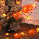 2 x Halloween Lights with Timer for Thanksgiving Decorations: Battery Pumpkin Maple Leaf String Fairy Lights with Romote - 13ft 40 Led Orange Lights for Halloween Autumn Fall Harvest Outdoor Garland Decor