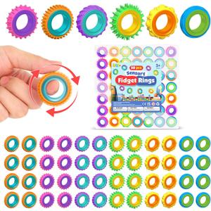 KLT Fidget Toys Bulk for Kids: 50 Pack Texture Spinner Rings - Bulk Fidgets for Students Classroom Prizes - Quiet Sensory for Autism Stress Relief - Goodie Bags Stuffers for Party Favors
