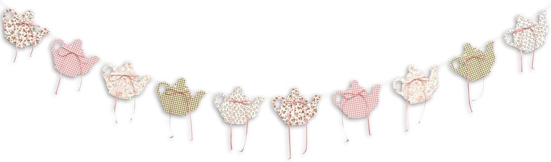 Tea Party Decoration Banner Vintage Garden Teapot Decor, Floral and Gingham Pattern Tea Cup Banner,Tea Party Supplies for Girls, Princesses, Parties, Bridal Showers, Birthday Decor