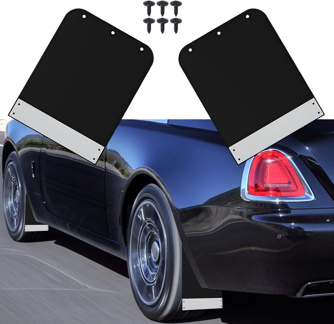 2 Pack Universal Mud Flaps, Black Splash Guards Car Mudguard with Night Reflectors Mudflaps and Screw Accessories Front and Rear Protection for Trucks Cars SUVs Vans (12.2" x 9.5")