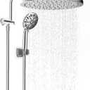 Hibbent Metal Thickness Shower Head, 12'' High Pressure Rainfall Shower Head/Handheld Showerhead Combo with 12'' Adjustable Shower Extension Arm, 7-Spray, 71'' Hose, Showerhead Holder, Chrome
