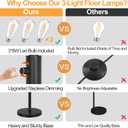Dimmable Floor Lamp-3 Lights Arc Floor Lamps for Living Room,Modern Tall Standing Lamp With Black Drum Hollow-carved Design Shades,Gothic Mid Century Tree Floor Lamp for Bedroom Corner,Bulbs Included