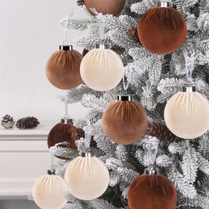 12 PCS Christmas Large Velvet Balls Ornaments 3.14In Shatterproof Brown Tree Hanging Plastic Ball Set Xmas Bulk Flocked Ornaments for Christmas Tree Home Party Wreath Decorations