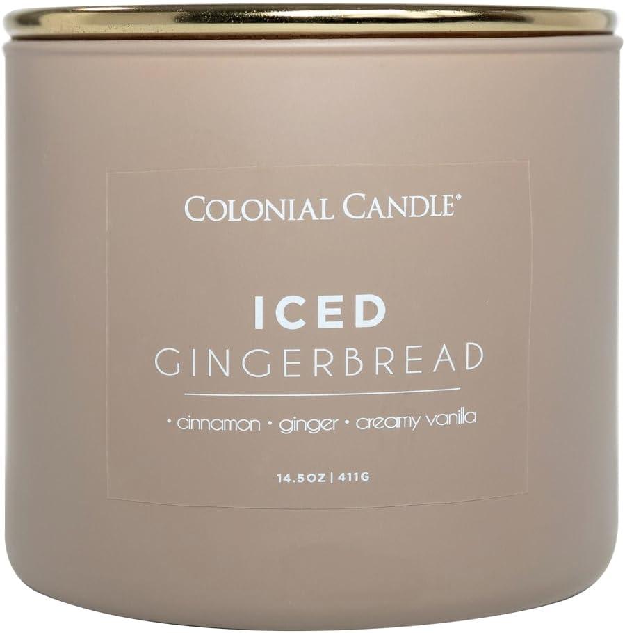 Colonial Candle Iced Gingerbread Scented Jar Candle, Pop of Color Collection, 3 Wick, 14.5 oz - Up to 60 Hours Burn