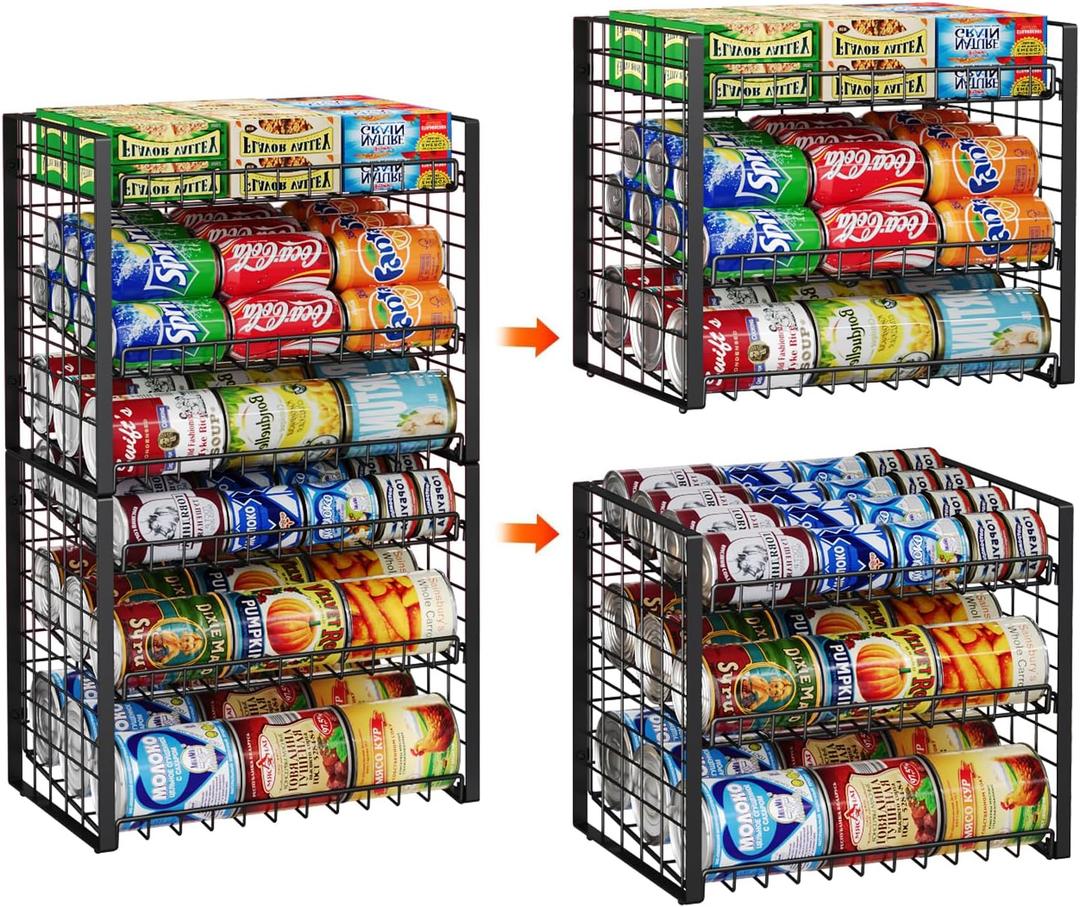 JKsmart 3-Tier Stackable Can Rack Organizer for Pantry, Adjustable Can Storage Holder for Various Ounces of Canned food Soda Drinks, Can Dispenser for Kitchen Cupboard Cabinet, 2 Pack