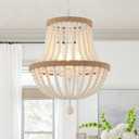 3-Light Boho Chandelier Farmhouse, Wood Bead Pendant Light, Antique Rustic Hanging Light Fixture for Kitchen Island Hallway Entryway Bedroom Nursery Dining Room Foyer