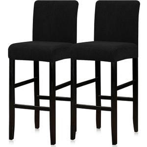 Lellen Bar Stool Covers Set of 2,Stretch Washable Bar Stool Seat Cover,Removable Bar Chair Covers with Backs,Counter Height Bar Stool Chair Cover for Kitchen Dining Room CafeBlack (Square Knit Black)