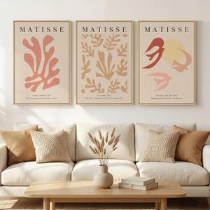 Large Framed Pink Matisse Botanical Floral Canvas Wall Art, Set of 3, 20"W x 30" H x 3Pcs