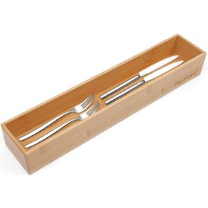 PRATIQUE Bamboo Drawer Organizer,Kitchen Utensil Organizer Silverware Tray,Cutlery Holder, Wood Storage Box for Flatware, Makeup, Bathroom, Office Desk (Bamboo, 15 * 3 * 2.6)
