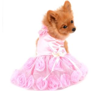 Pet Dress for Small Dog Girls Luxury Puppy Wedding Dress Rose Flower Lace Tutu Skirt Silky Bow Birthday Party Dog Clothes,Pink,Size XL