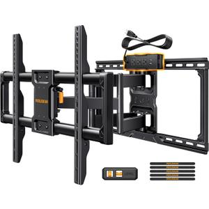 Perlegear Full Motion TV Wall Mount with Power Strip for 4290 Inch TVs up to 150 lbs, Pre-Assembled TV Mount Has Smooth Swivel, Tilt, Extension, Max VESA 600x400mm, 12/16/24 Wood Studs, PGLF11