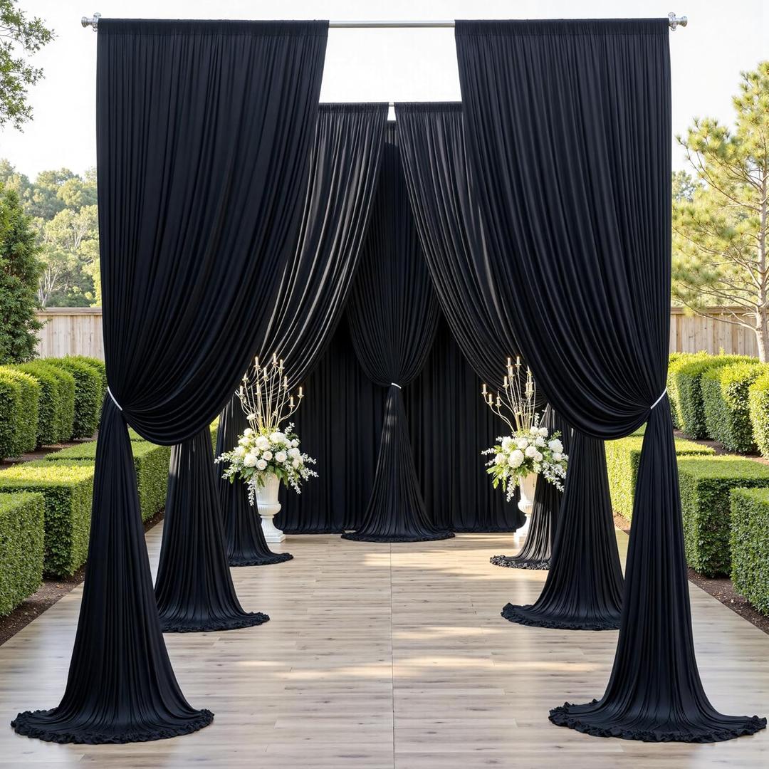 50ft12ft Black Backdrop Curtain for Wedding Parties, 10 Panels Wrinkle Free 12 FT Long Polyester Photo Backdrop Drapes Back Drop Cloth for Birthday Photography Background Party Backdrop Drapes