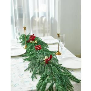 6 Ft Norfolk Pine Garland Realistic - Christmas Mantel Garlands, Faux Norfolk Pine Natural Touch Garland for Table Fireplace Stairs Christmas Decorations