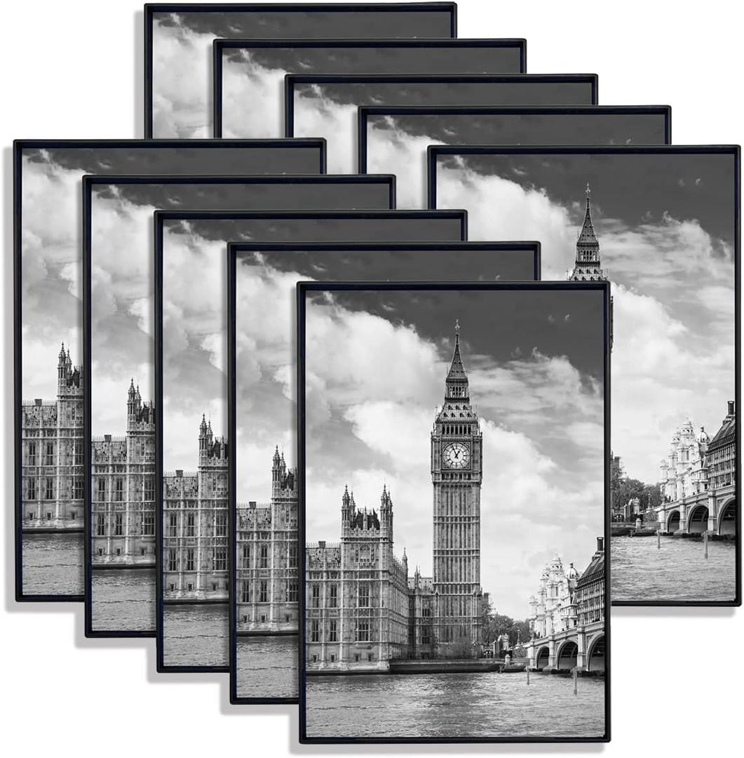 GOmaize Front Loading Black Picture Frame 5x7 Set of 10 Wall and Table Mounting