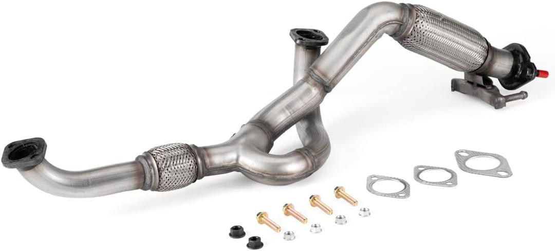 100% Stainless Steel Front Exhaust Pipe Y Pipe OEM Style Replacement + Gasket + Bolt Kit Compatible with Hyundai Santa Fe 2007-2009 2.7L/3.3L OE#28610-2B150 OE#28610-0W350 HS01F