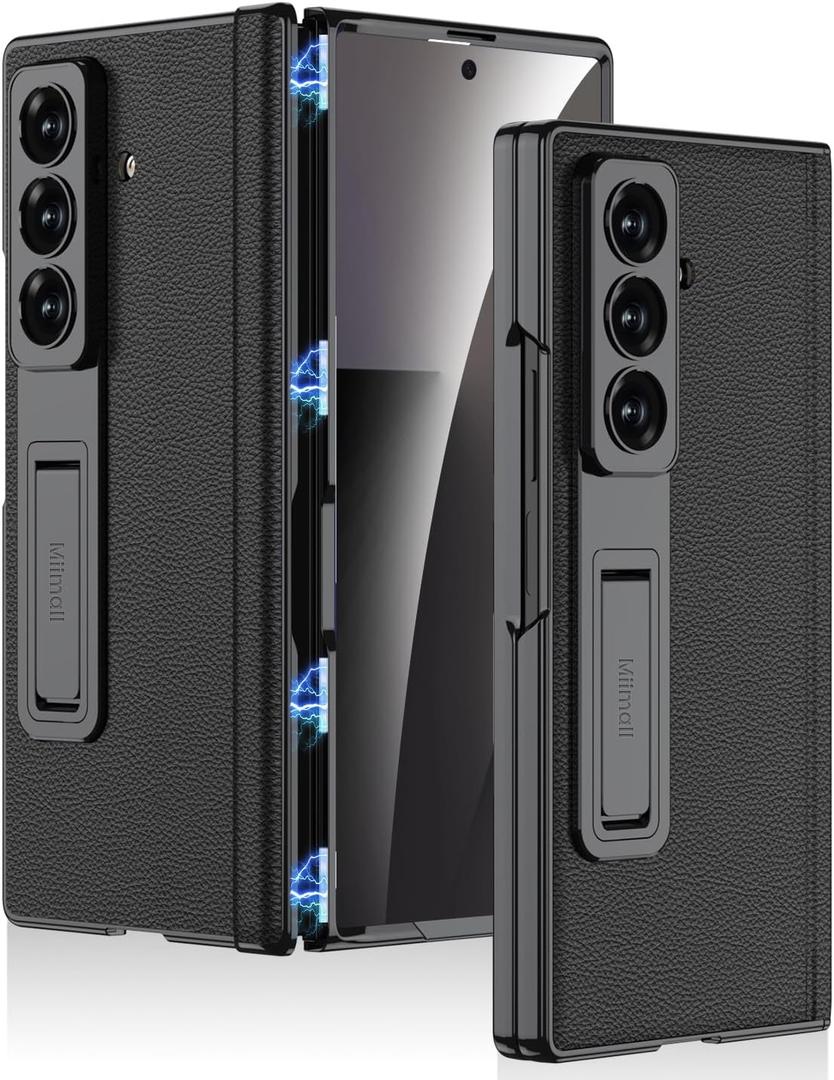 Miimall for Samsung Fold 7 Case with Screen Protector, Hinge Protection & Kickstand, PU Leather Heavy Duty Ultra Slim Thin Protective Phone 360 Full Body Cover for Galaxy Z Fold7 5G Case Stand Black