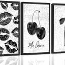 3Pcs Fashion Black White Lips And Cherry Canvas Wall Art Vintage Girl Funky Aesthetic Bow Wall Decor Ma Cherie Dark Coquette Posters Prints for Neutral Preppy Apartment Girl Room12x16in Unframed (poster, 12x16inx3pcs)