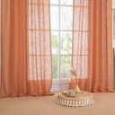 LAMIT 95 Inches Long Linen Curtains for Living Room, Back Tab and Rod Pocket Semi Sheer Curtains Light Filtering Farmhouse Drapes for Bedroom/Dining Room, Burnt Orange, Set of 2, 52 x 95 Inch