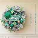 Idyllic 22 Inch St Patricks Day Wreath with Leprechaun Hat Shamrock Ribbons and Glitter Balls for Front Door Fireplace Indoor Outdoor Irish Party Decor
