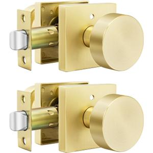 goldenwarm Gold Door Knobs Interior, Zinc Alloy Square Ball Brushed Gold Privacy Door Knobs for Bedroom, Bathroom,Heavy Duty Interior Door Knob Bulk - Modern & Stylish(2 Pack)