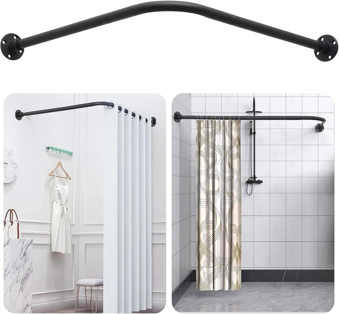 L Shaped Shower Curtain Rod,Adjustable Corner Shower Rod(23.6"-33.5"x23.6"-33.5"),90 Degree Wall Mounted Shower Curtain Rod for Bathroom,Bathtub,Clothing Store,Locker Rooms,Private Space,Need to Drill