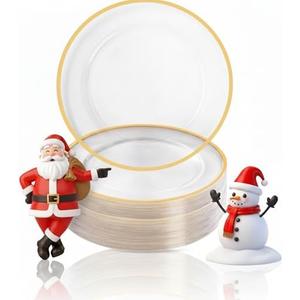 Goodluck 12 Inch Disposable Charger Plates Plastic, 92 Pack Plastic Clear Charger with Gold Rim, Gold Charger Plates for Dinner, Wedding, Party