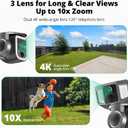 Dragon Touch 4G LTE Cellular Security Camera Outdoor, 4K Wireless Solar Bullet-PTZ Cam, 3 Lens, 10x Optical Zoom, 4G or WiFi 2 Mode, 360 PTZ AI Tracking, SIM Card and 64GB SD Card Included