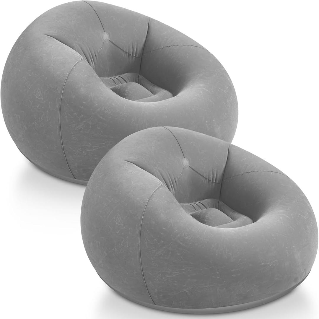 Realspring Inflatable Bean Bag Chairs Outdoor Blow up Camping Chairs Inflatable Lazy Sofa Folding Portable Bean Bag Loungers Couch for Movie Night(Dark Gray,2 Pcs)