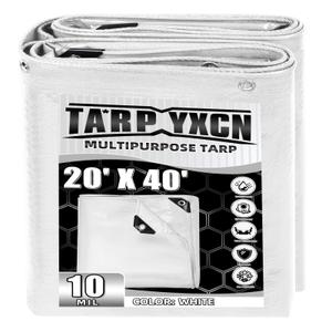 White Tarp 20x40 Feet, 10 Mil Thick Waterproof Poly Tarps Cover UV Resistant, Rip & Tear Proof with Metal Grommets Every 20 Inches