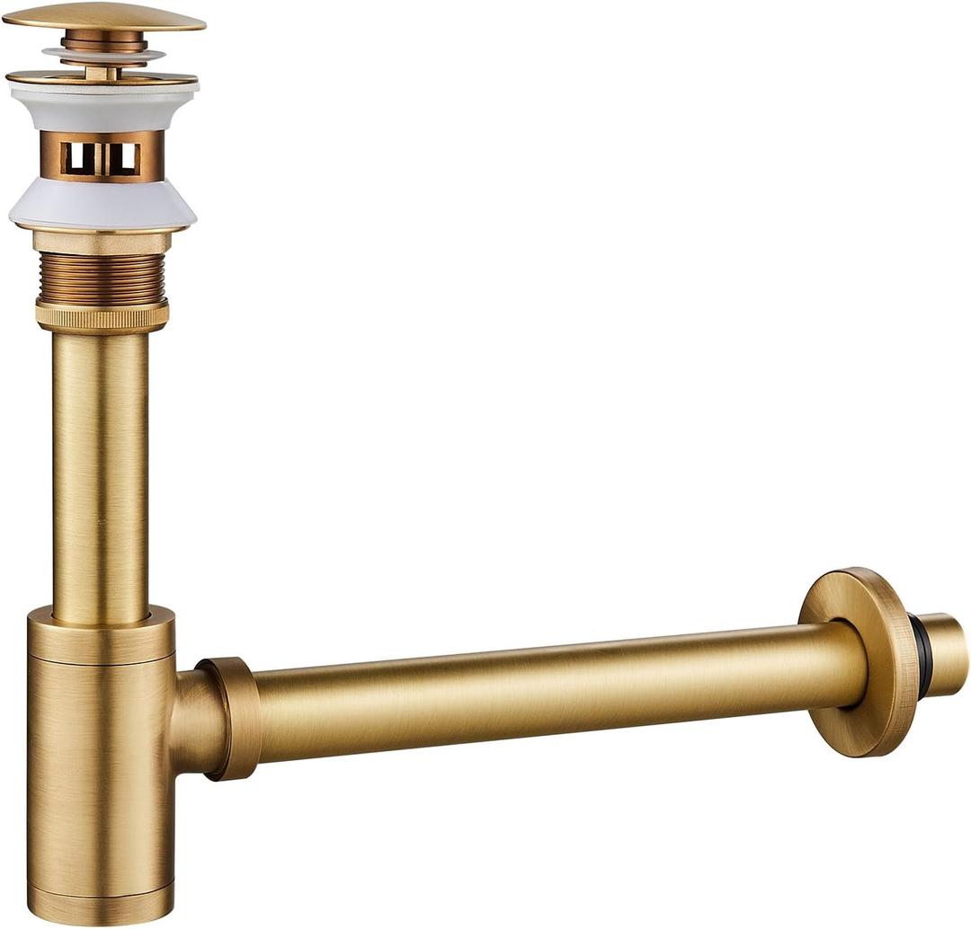 Solid Brass Adjustable 1-1/4 Bottle Trap with Overflow Drain Stopper Set, Bathroom Sink P-Trap Complete Set Sink Drain Kit Tube, Antique