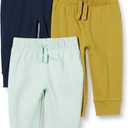 Amazon Essentials Unisex Toddlers' Cotton Pull-On Pants, Pack of 3, Olive/ Pale Mint Green/ Navy, 4T