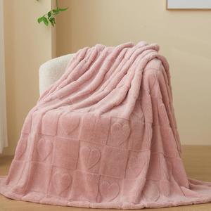 NEWCOSPLAY Super Soft Throw Blanket Pink Love Premium Silky Flannel Fleece 3D Heart Checkered Lightweight Bed Blanket All Season Use (Pink Love, Throw(50"x70"))