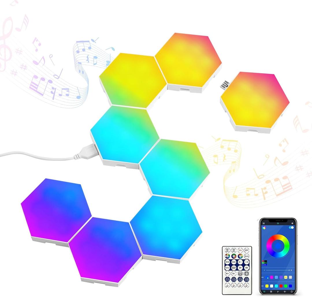 8 Pack RGB Hexagon Lights Works with   , -   Decor Creative Wall Lights Panel with Music Sync, Gaming for Wall 3Inch