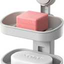 TAILI Double Layer Soap Dish Holder Suction Cup, Strong Sponge Holder for Shower, No Tools Soap Saver for Bathroom, Tub and Kitchen Sink, Shower Accessories, Drill-Free, Removable, Grey (5.8" * 3.7" 2 Tier, Gray)