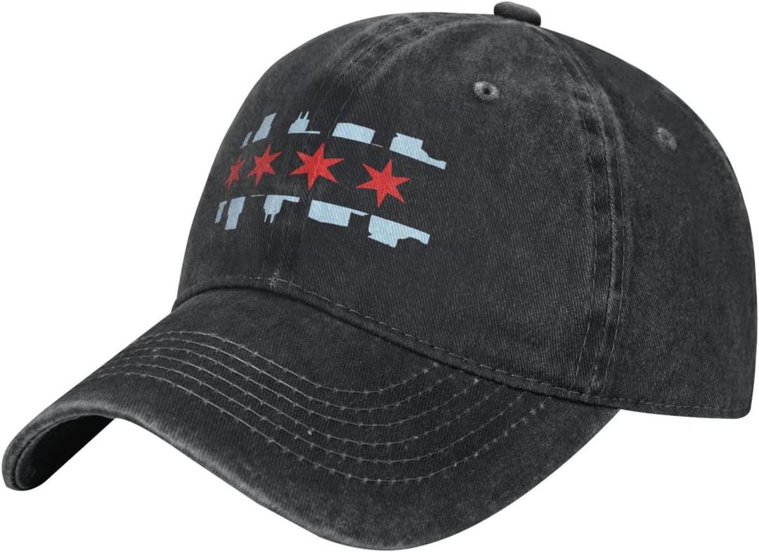 Chicago City Flag Skyline Duck Tongue Classic Sandwich Hat- Baseball Cap Men Women (Black)
