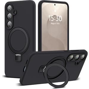 SKYLMW for Samsung Galaxy S25 Plus Case with Magnetic Invisible Stand [Compatible with Mag-Safe] Military Drop Tested [Full Camera Protection] Silicone S25 Plus Case for Women Men 6.7'', Black