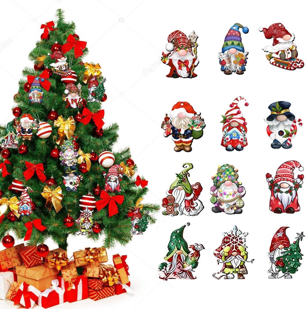 2 x Christmas Tree Decorations 36 PCS Wood Christmas Tree Ornaments Gnomes Christmas Ornaments Hanging for Home Indoors Outdoors Party Supplies Xmas Decor