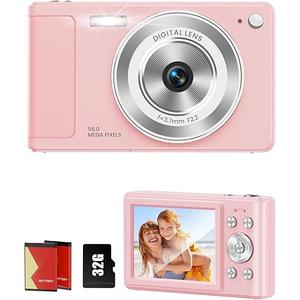Digital Camera 56MP, FHD 1080P Point & Shoot Camera with 32GB SD Card, 2 Batteries, and Lanyard, Ideal for Kids & Teens, Suitable Gift for Girls