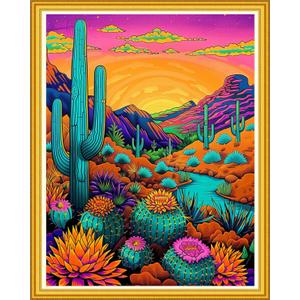 Magxvouy Cross Stitch Kits Stamped Full Range of Embroidery Kits,Cross Stitch Patterns Needlework Kits for Beginners 11CT Printed Kits&Succulent Plant Sunrise 16x20 inch (Graphics10)