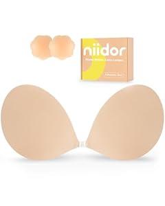 Niidor Push up Silicone Bra for Backless Bras with Reusable Nipple Covers Nude