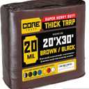 Core Tarps Extreme Heavy Duty 20 Mil Tarp Cover, Waterproof, UV Resistant, Rip and Tear Proof, Poly Tarpaulin with Reinforced Edges for Roof, Patio, Pool, Boat (Brown/Black 20′ X 30′)
