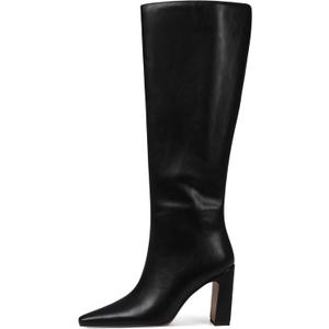 Lovee Cosee Knee High Boots for Women Square Toe Chunky Heeled Boots with Side Zipper Fashion Dress Elastic Tall Boots (7.5, Black-wide Calf)