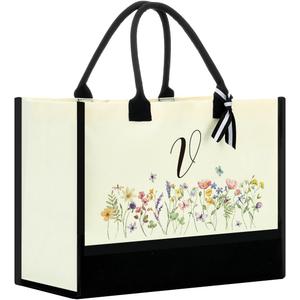 Initial Tote Bags for Women Personalized Gifts (V)